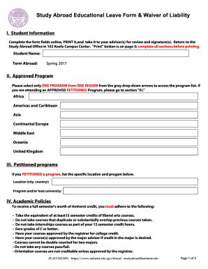 Fillable Online Study Abroad Educational Leave Form Waiver Of