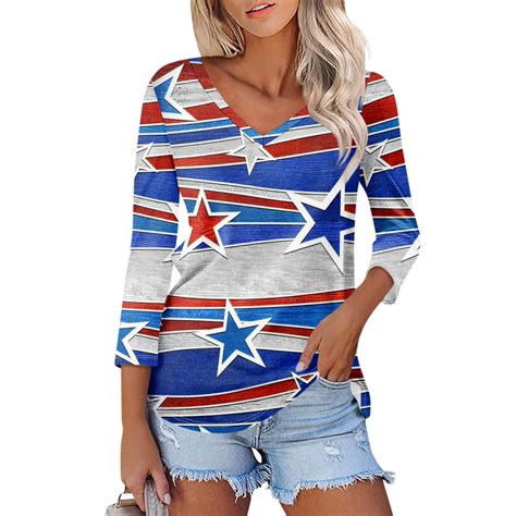 Wangxldd 4th Of July Summer Tops For Women 2024 Vacation Trendy Tees V