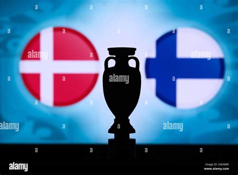 Denmark Vs Finland Euro National Flags And Football Trophy Silhouette