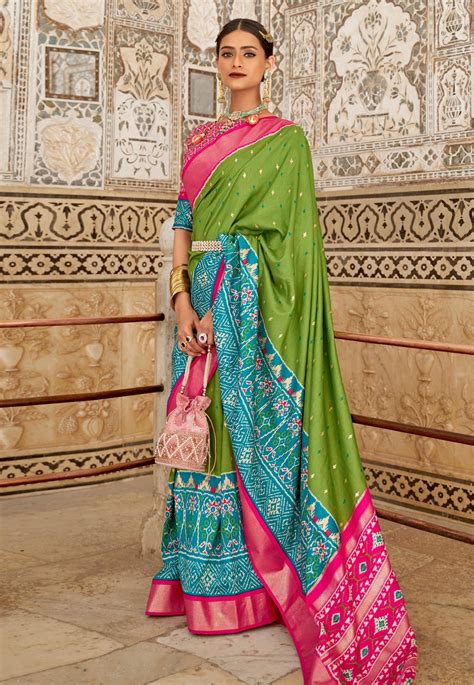 Green Patola Silk Saree With Blouse 357B