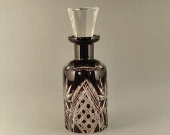 Hand Cut Crystal Cranberry Cut To Clear Perfume Bottle Bohemia Czech