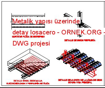 Metalik yapısı üzerinde detay losacero dwg projesi Autocad Projeler