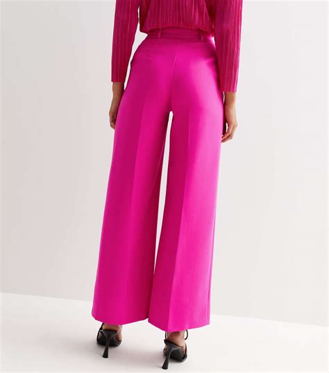 Bright Pink High Waist Wide Leg Trousers New Look