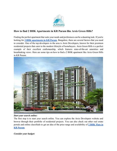 How To Find 2 BHK Apartments In KR Puram Like Arsis Green Hills By