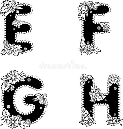 Floral Font Botanical Alphabet Lettere E F G H Set Stock Vector