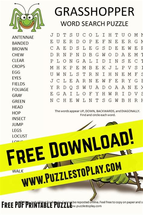 Grasshopper Word Search Puzzle Free Printable Word Searches Word