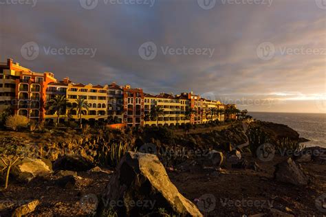 Panoramic view of the Illuminated Las Americas at night against the