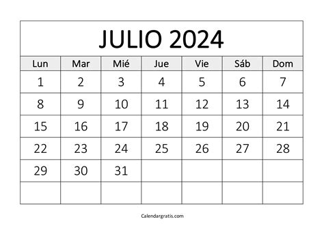 Calendario Julio 2024 Para Imprimir Gratis Calendario Gratis