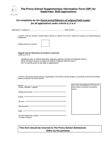 Fillable Online The Priory School Supplementary Information Form Sif