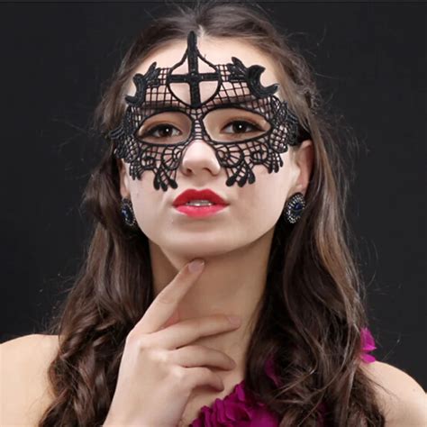 Black Sexy Lady Lace Latex Anonymous Floral Eye Mask Female Masque