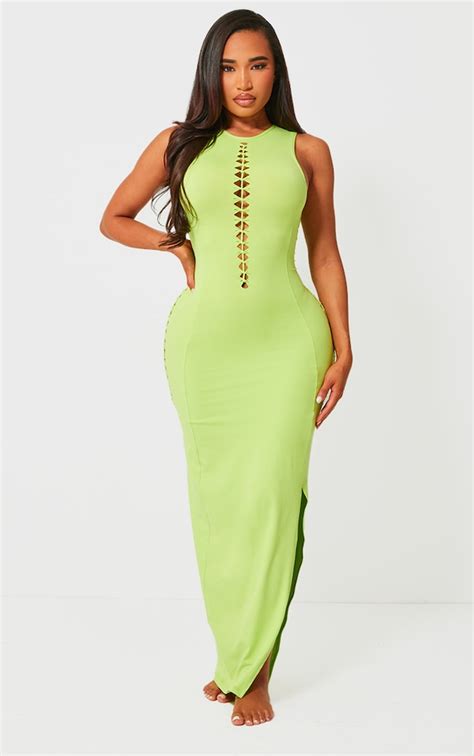 Shape Lime Soft Sculpted Cut Out Side Maxi Dress Shape Prettylittlething Usa