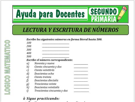 Lectura y Escritura de Números para Segundo de Primaria Ayuda para