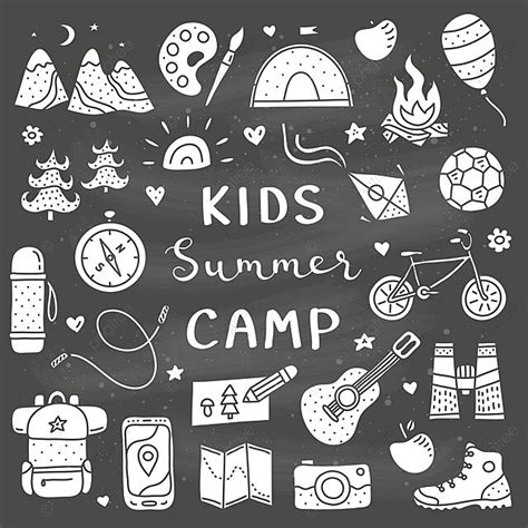 Lettering And Outdoor Icons Adorn Kids Camp Poster Vector, Child ...