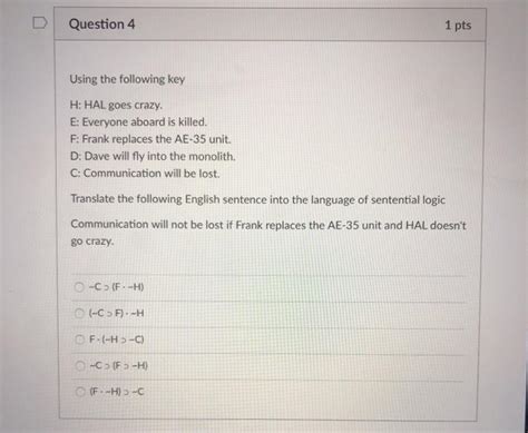 Solved Question 4 1 Pts Using The Following Key H Hal Goes