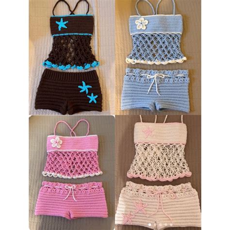 Bộ bikini đi biển móc len handmade Set bikini kèm quần short len móc đi biển Shopee Việt Nam