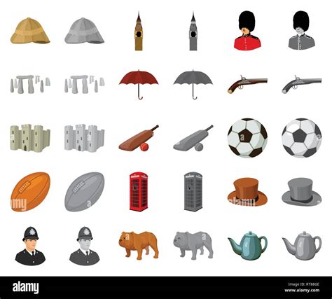 England Country Cartoon Monochrom Icons In Set Collection For Design