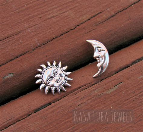 Sterling Silver Sun And Moon Earrings Sun Moon Earrings Etsy