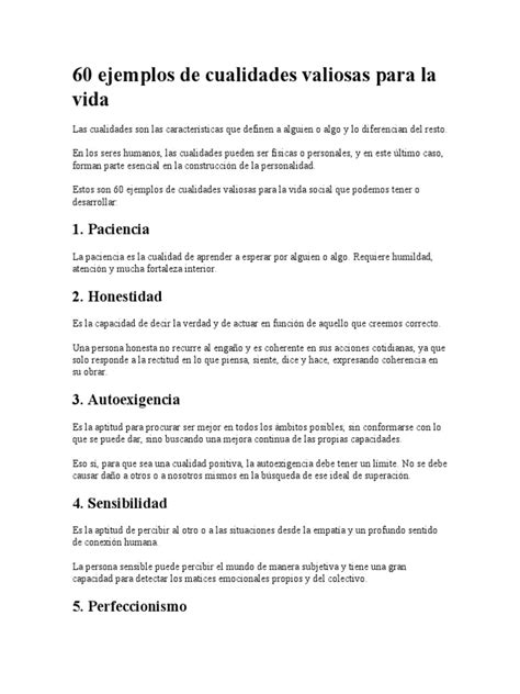 60 Ejemplos De Cualidades Valiosas Para La Vida Pdf Resiliencia Psicológica Liderazgo