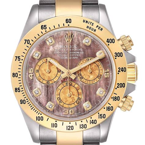 Rolex Daytona Steel Yellow Gold Mother Of Pearl Diamond Dial Mens Watch