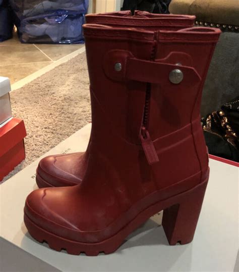 Hunter Original 4 High Heel Military Red Rubber Rain Boots Euc Boxed Rare 8 Ebay