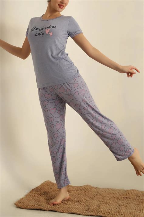 Lila Baskılı Bayan Pijama Takımı 263157 ModamızBir Modamizbir