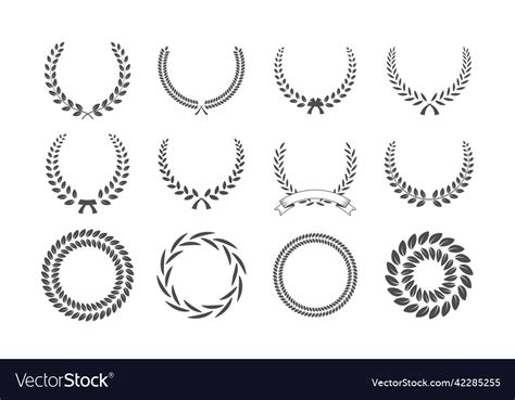 Set Of Gray Laurel Wreaths Isolated On White Vector Image