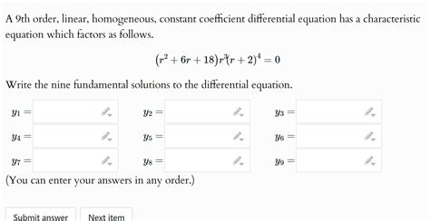 Solved A 9th Order Linear Homogeneous Constant Chegg