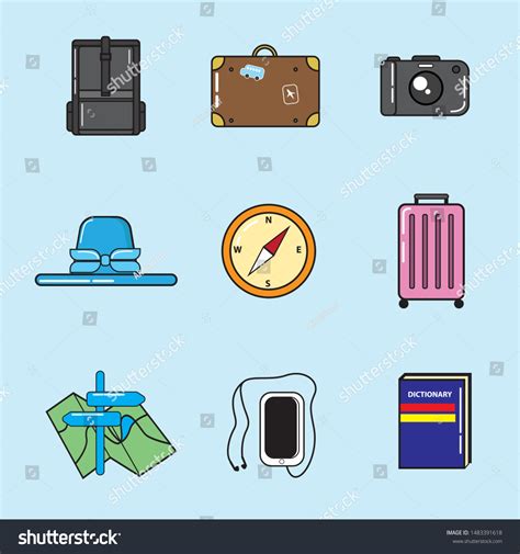 Traveling Starter Pack Flat Icon Stock Vector Royalty Free 1483391618