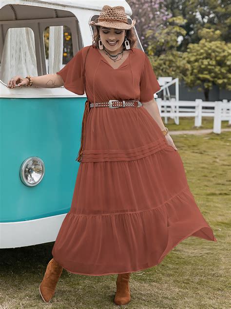 Plus Size Tie Neck Flutter Sleeve Midi Dress Charming Charlie