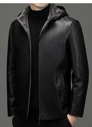 Дубленка мужская зимняя кожаная куртка на меху c капюшоном молодежная ...