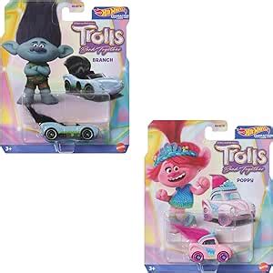Amazon Hot Wheels Character Cars DreamWorks Trolls Band Together Poppy And Branch Set Of 2