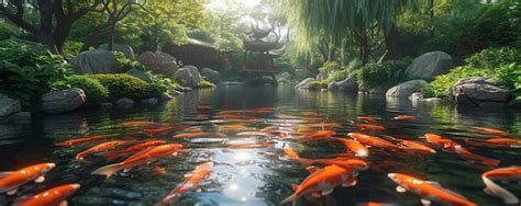 Premium Photo | A Serene Koi Pond In Japanese Garden Wallpaper