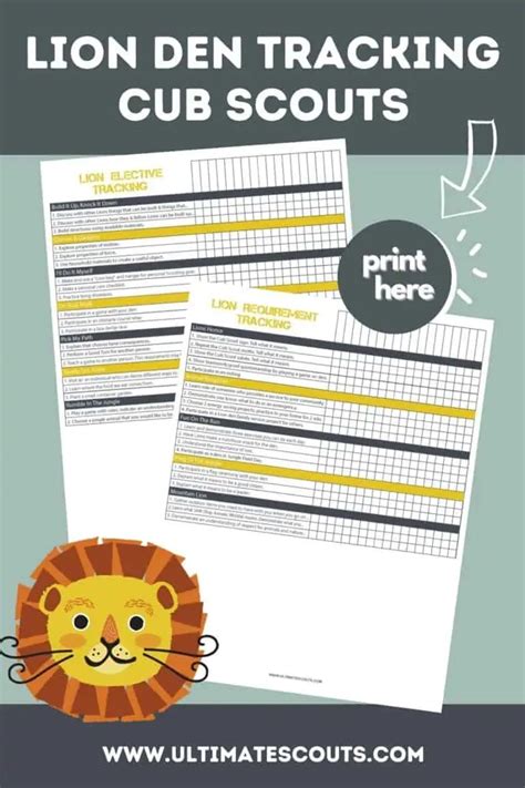 Lion Scout Den Tracking Checklist Free Printable Ultimate Scouts