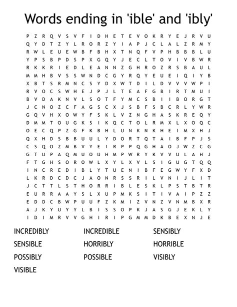 Words Ending In Ible And Ibly Word Search Wordmint