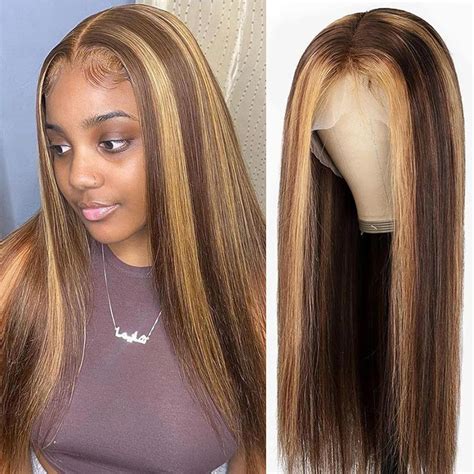 Amazon Honey Blonde Straight Lace Front Wigs Human Hair 13x4 180 Density Highlight Ombre