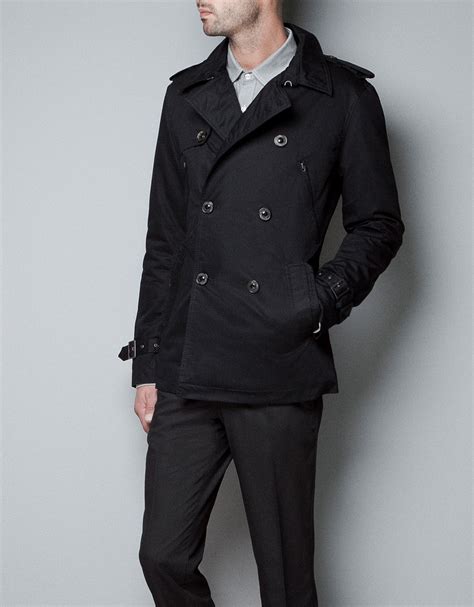 Zara Double Breasted Trench Coat In Black For Men Lyst