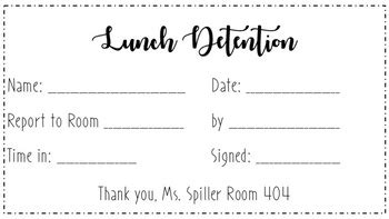 Editable Hall Pass Lunch Detention Slip By The Whole30 Teacher TpT