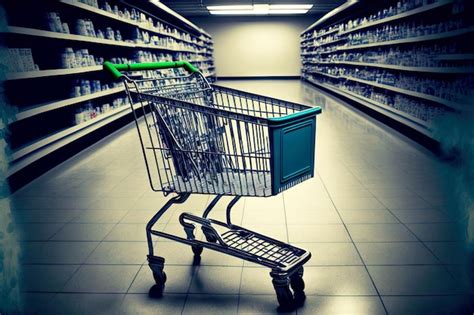 Premium Photo | Empty shopping cart on supermarket shelf in store