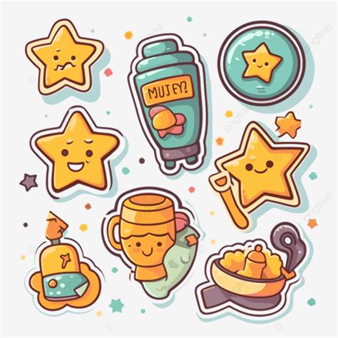 Set Of Cartoon Stickers Including Stars And Stars Vector Clipart