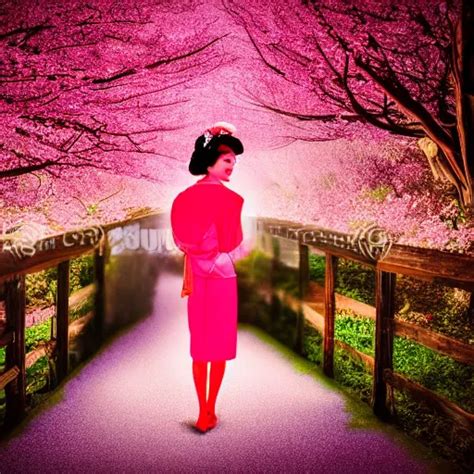 Beautiful Full Body Portrait Geisha Walking On A Trail Stable