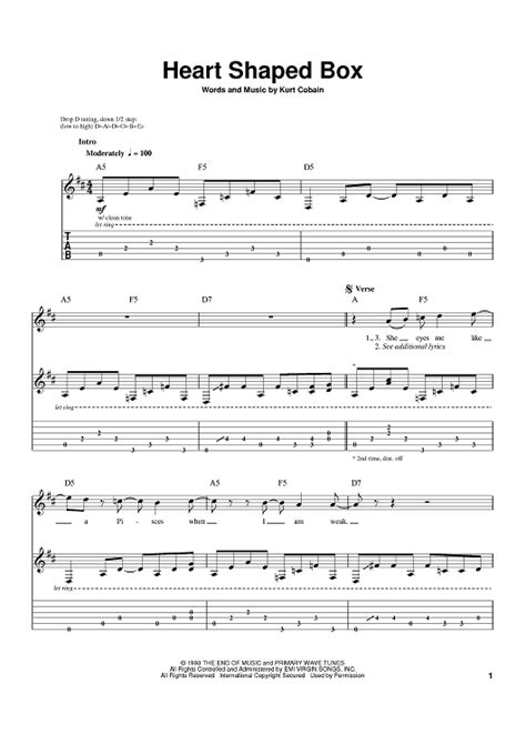 Heart Shaped Box" Sheet Music by Nirvana for Guitar Tab - Sheet Music Now