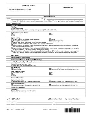 Fillable Online Umc Health System Patient Label Here Neurosurgery Icu