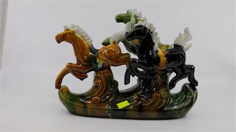 Lot Chinese Tang Style 3 Horse Figurine