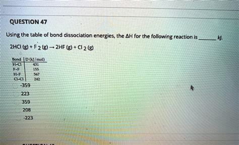 SOLVED QUESTION 47 Using The Table Of Bond Dissociation Energies The