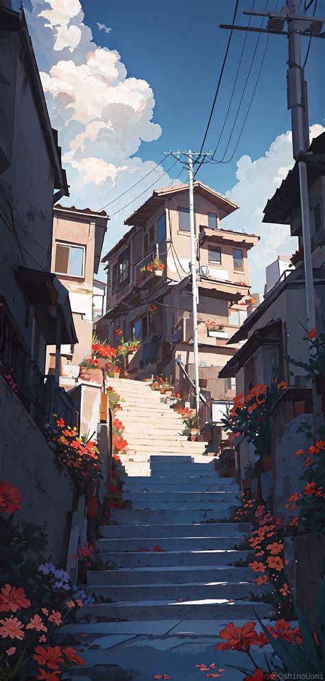 The Stairs Lead Up To An Apartment Building With Flowers Growing On