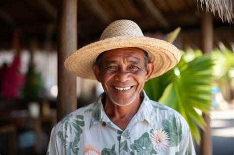 Premium Ai Image Smiling Man Wearing A Straw Hat