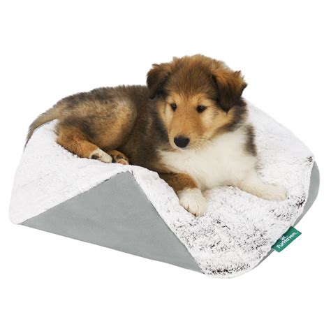 FurHaven Stone-Embossed Faux Fur Pouf Pet Bed for Dogs and Cats - Gray