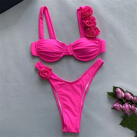 Push Up Bikini Sexy Women Swimsuit Female Swimwear Flower Bikini Set