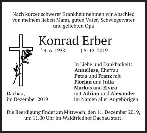 Traueranzeigen Von Konrad Erber Trauer Merkur De