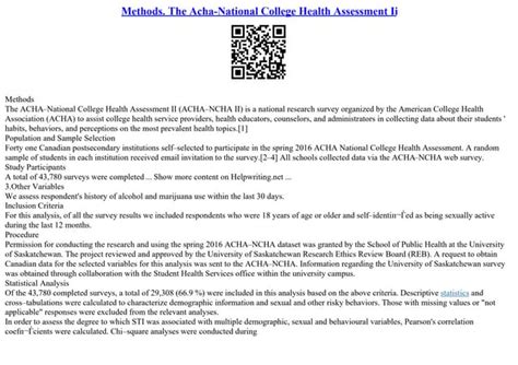 Methods The Acha National College Health Assessment Ii Ppt